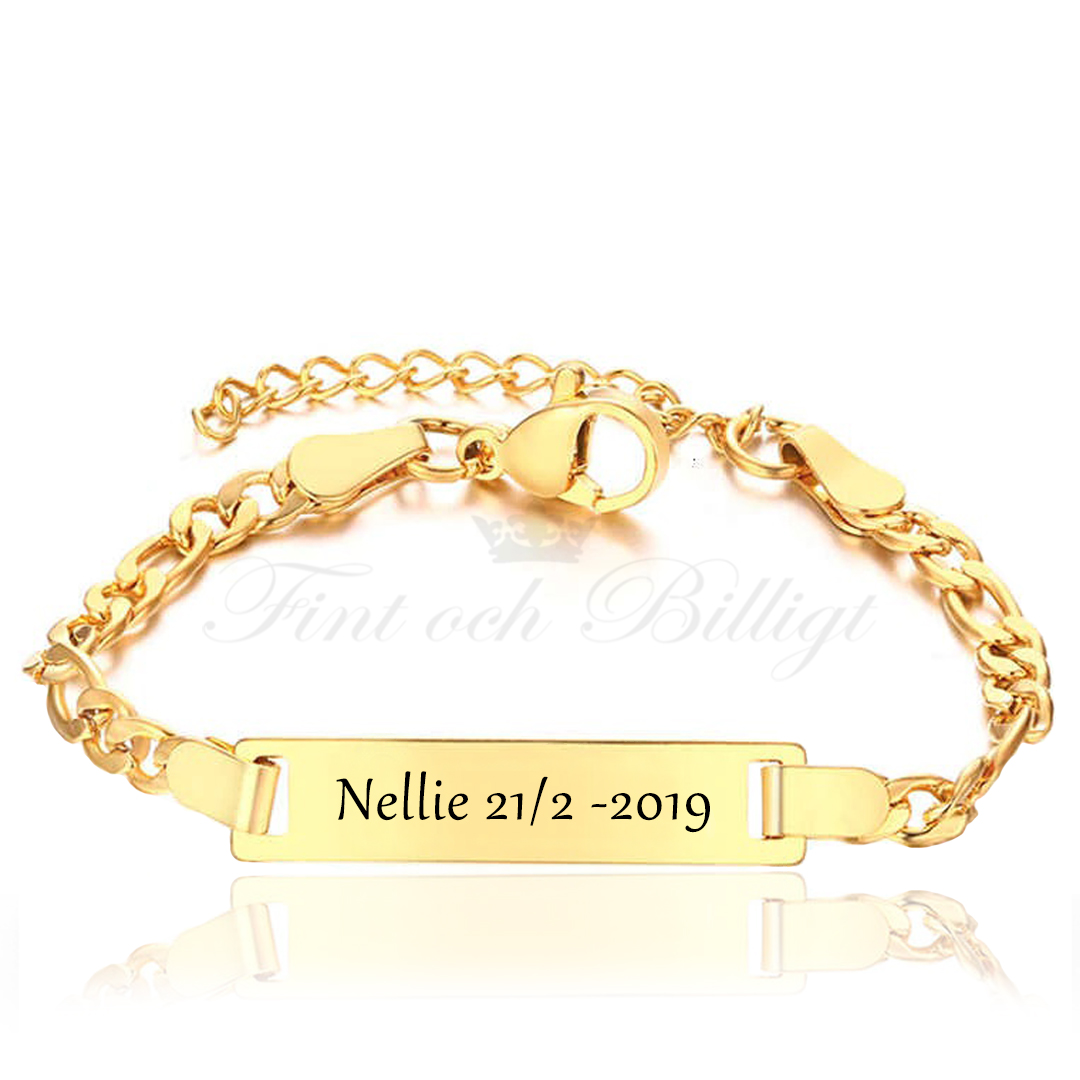 Kids Figaro Golden ID - ID-Armband Barn Justerbart Guldpläterat 316L Rostfritt Stål Armband 5.5mm*120-150mm - 4