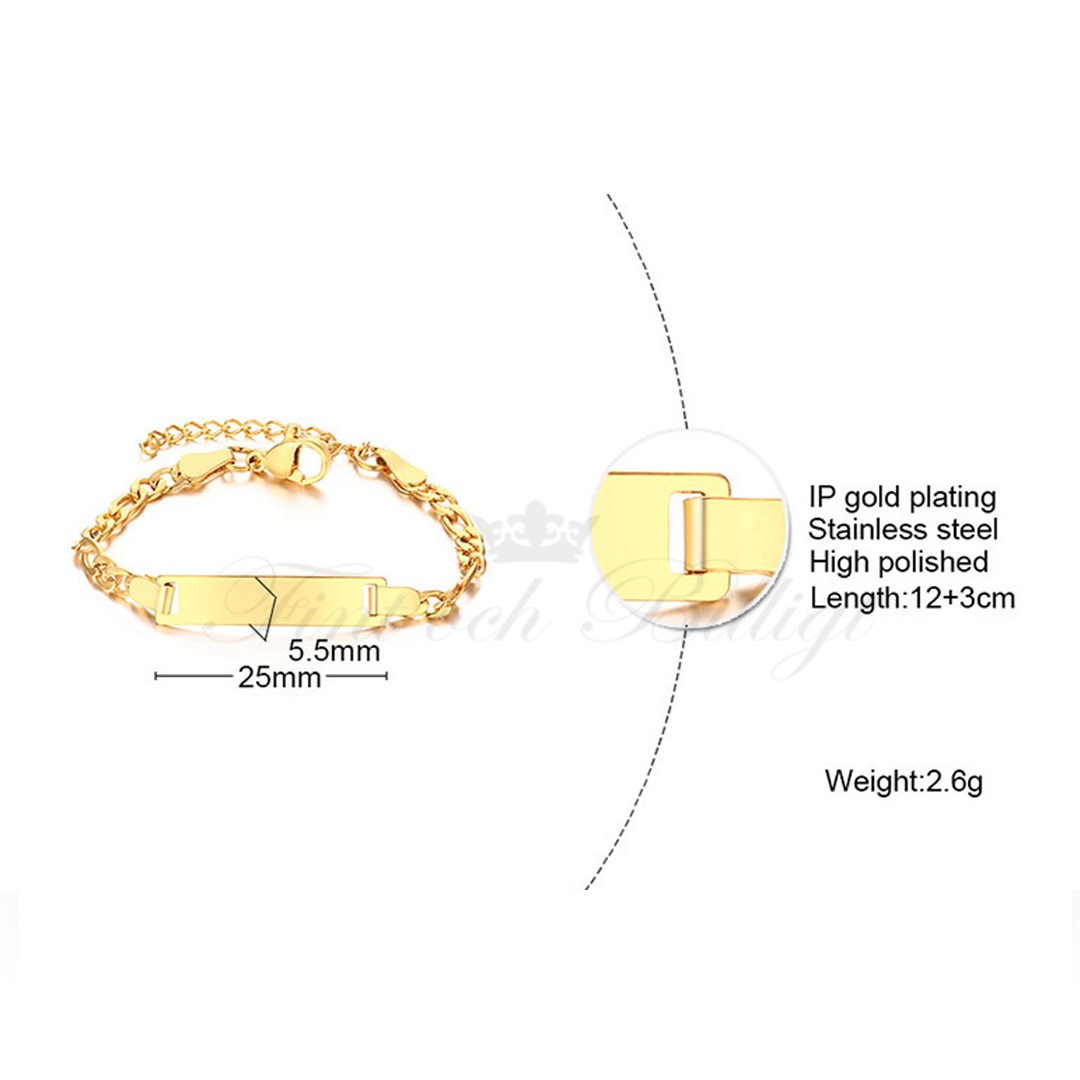 Kids Figaro Golden ID - ID-Armband Barn Justerbart Guldpläterat 316L Rostfritt Stål Armband 5.5mm*120-150mm - 9