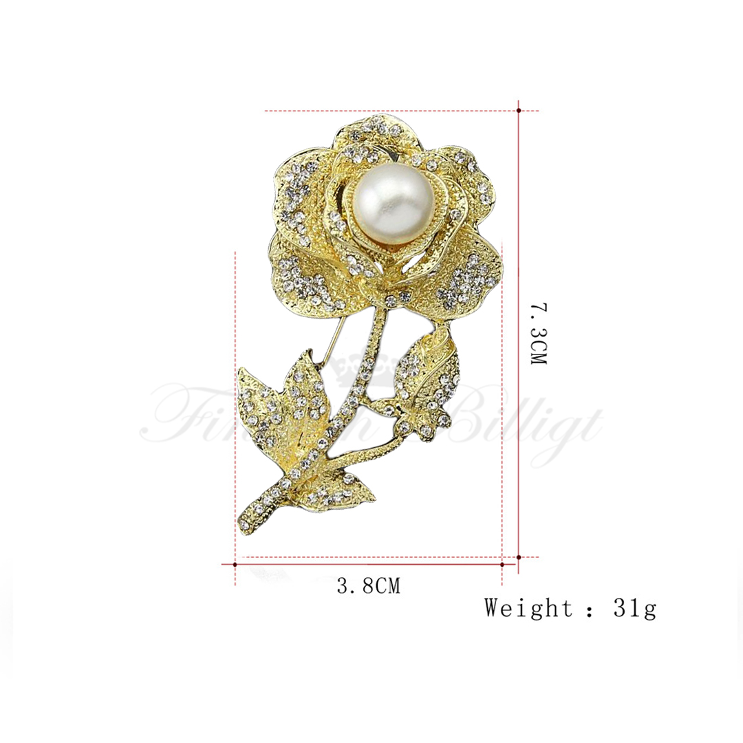 Brooch - Rose Gold Plated with Crystals - Divine Golden Rose - 3