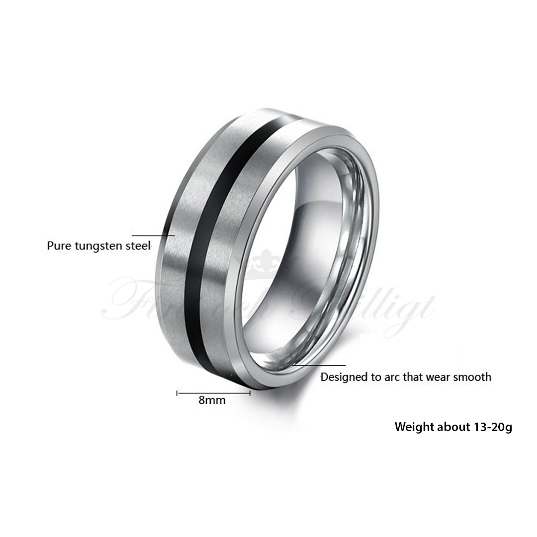 Ring Blackline - Tungstensring Borstad Yta Matt Svart Linje 8mm - 4