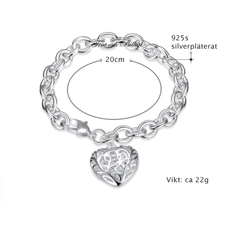 "BIG LOVE" 925S SØLVPLATET TRE-DIMENSIONALT HJERTEARMBÅND - 3