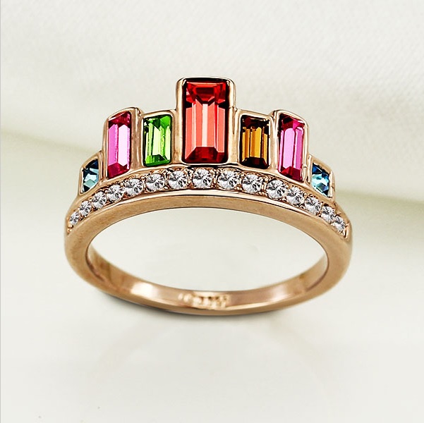Ring Queens Crown - 18k Roseguldpläterad Flerfärgade Stenar - 3