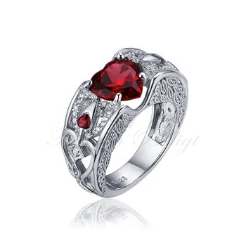 Sølvring Angel Bride Red - 925s 9mm 3.00CT Hjerte CZ Diamanter