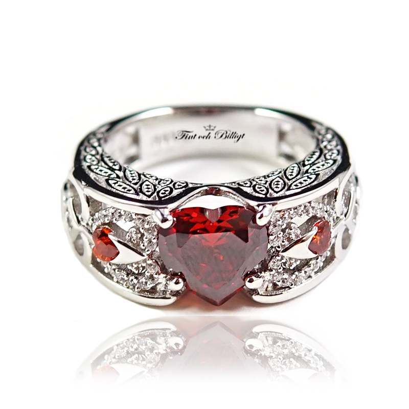 Silverring Angel Bride Red - 925s 9mm 3.00CT Heart CZ Diamant - 2