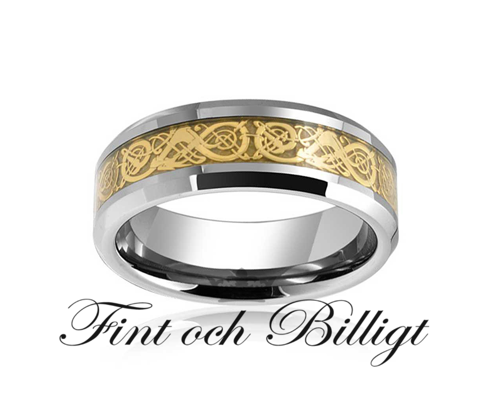 Ring - Tungsten Gyldne Drage Indlæg - Celtic Gold Dragon - 4