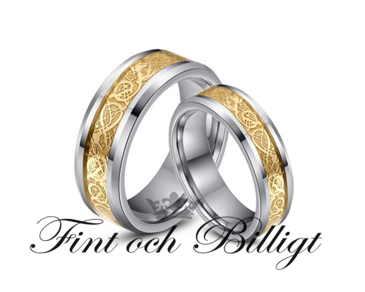 Ring - Tungsten Gyldne Drage Indlæg - Celtic Gold Dragon - 5