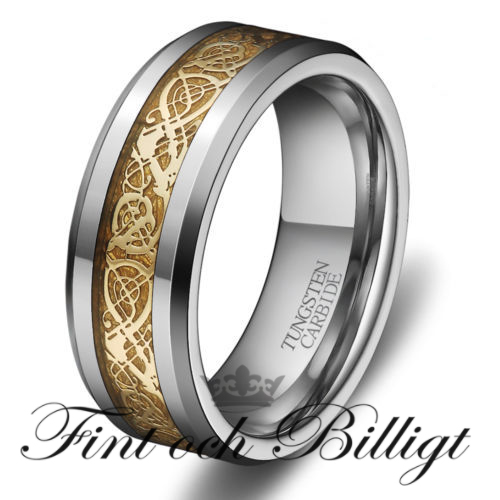 Ring - Tungsten Gyldne Drage Indlæg - Celtic Gold Dragon - 2