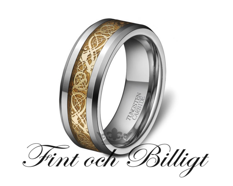 Ring - Tungsten Gyldne Drage Indlæg - Celtic Gold Dragon - 6