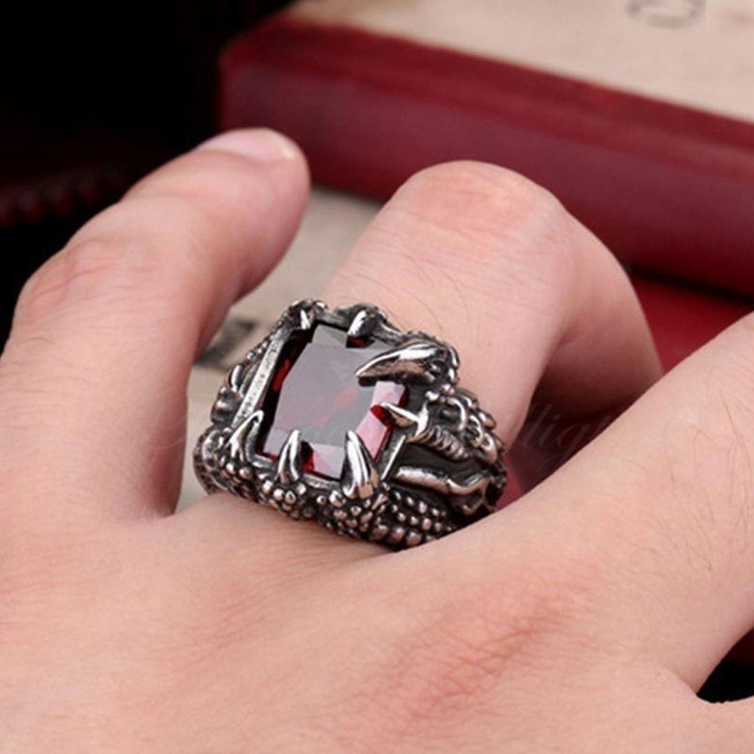 Punk Ring - Drakring Rubinröd Cubic Zirconia - Dragon Claw Red - 3