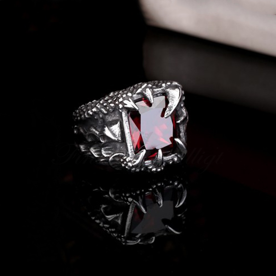 Punk Ring - Drakring Rubinröd Cubic Zirconia - Dragon Claw Red - 2