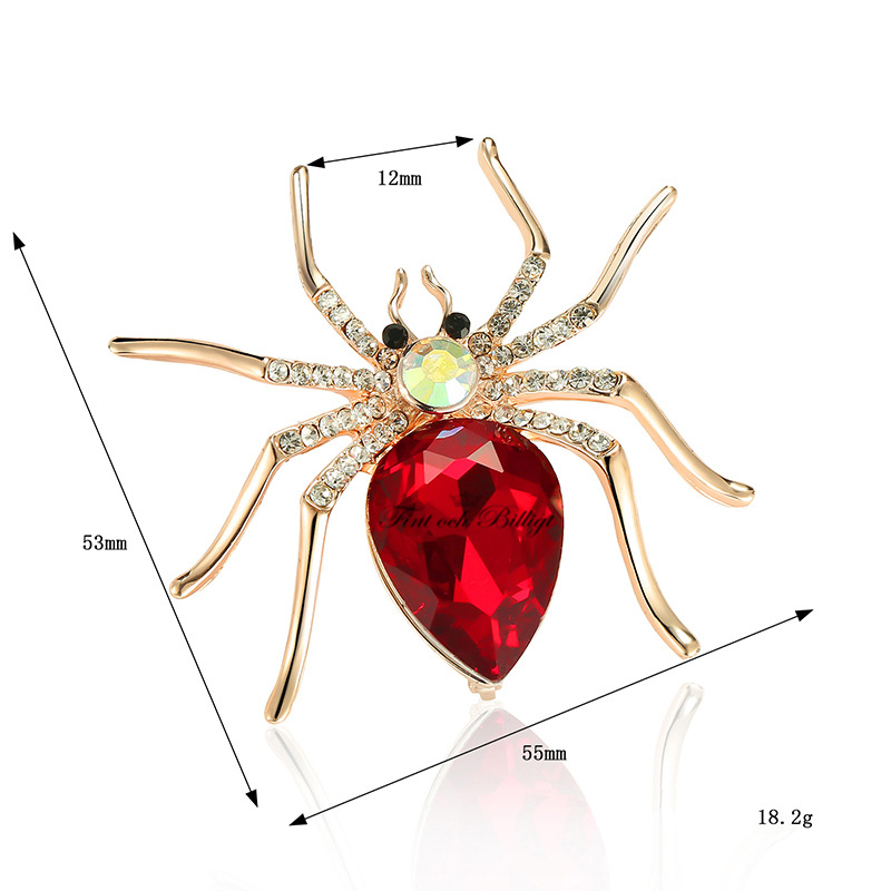 Brosch Spider Queen Spindel med stor röd kristall guldfärgad och smyckad med cz diamanter storlek Fint och Billigt