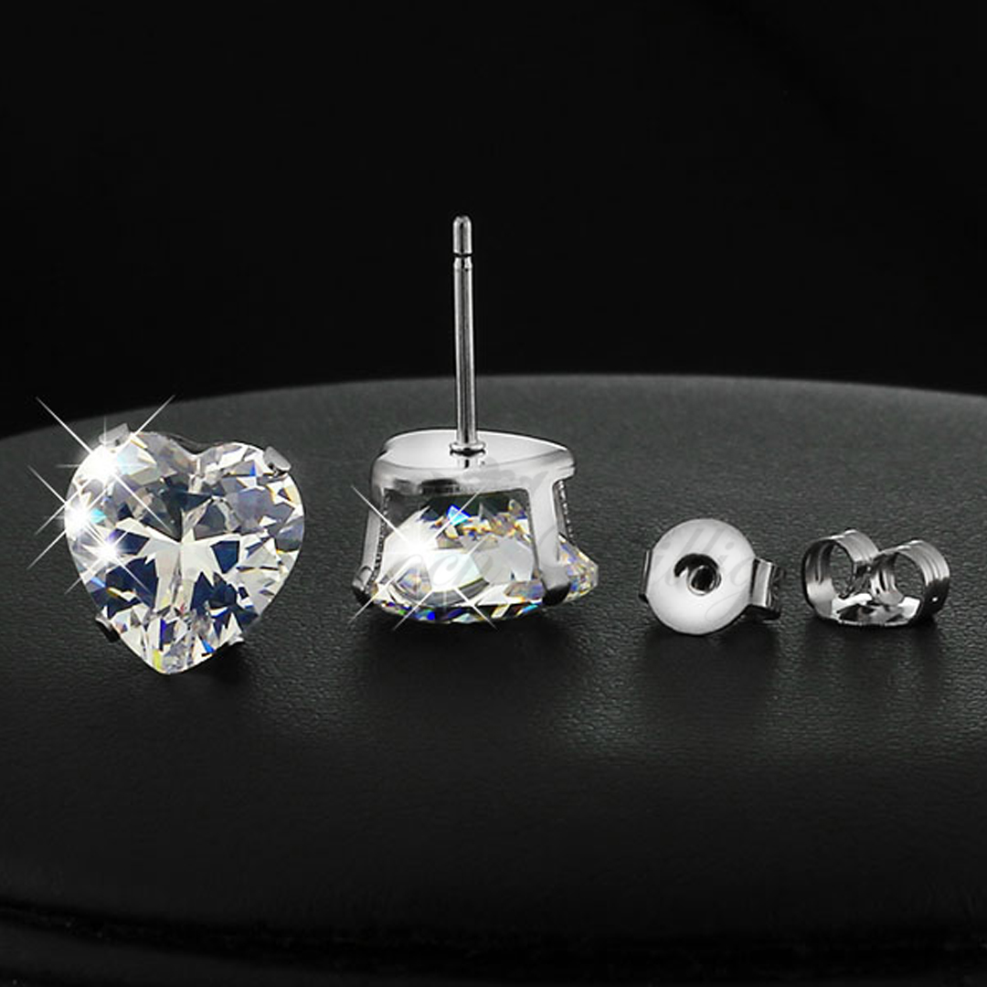 "PURE LOVE" 6MM HEART CUT CUBIC ZIRCONIA 316L KIRURGISKT STÅL STUD  ÖRHÄNGEN - 4