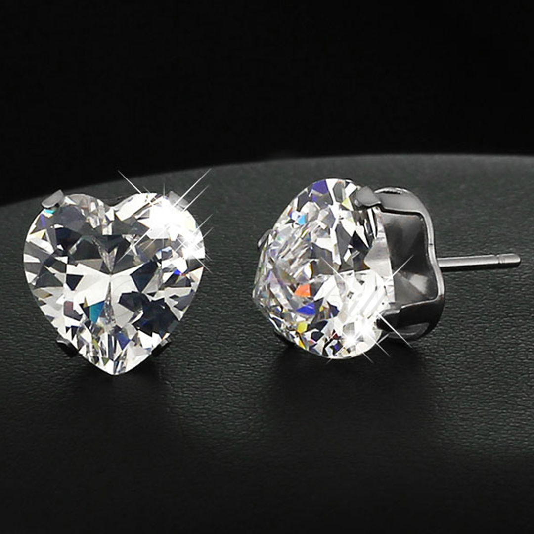 "PURE LOVE" 6MM HEART CUT CUBIC ZIRCONIA 316L KIRURGISKT STÅL STUD  ÖRHÄNGEN - 2