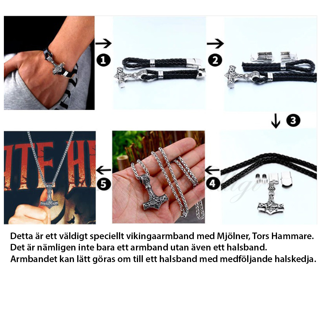 Bracelet Necklace Thor's Hammer Script - Viking Jewelry Mjolnir - 4