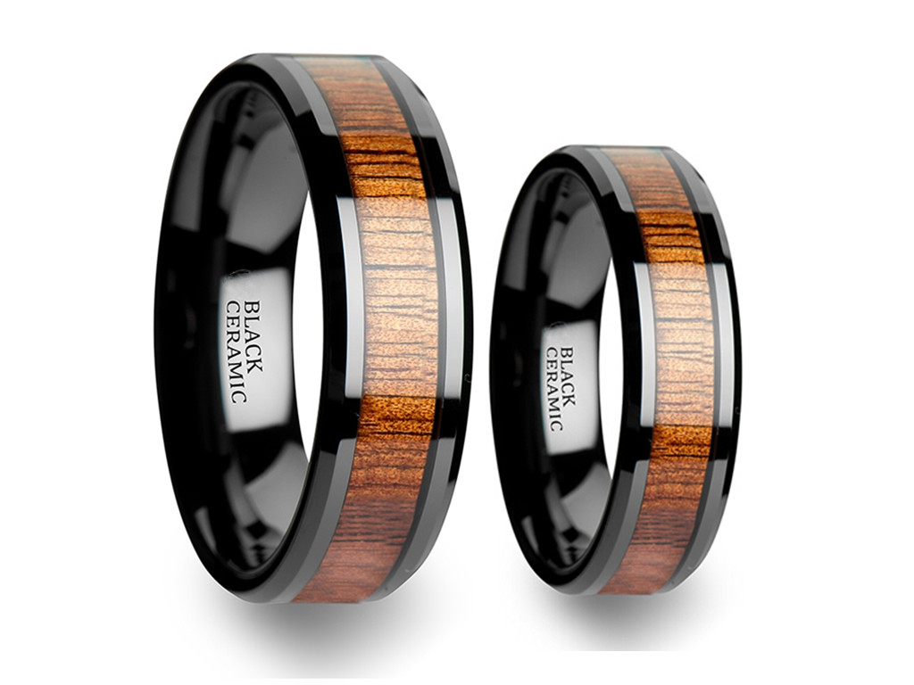Luxury Tungsten Ring with Beautiful Koa Wood Inlay 4mm 6mm & 8mm - 2