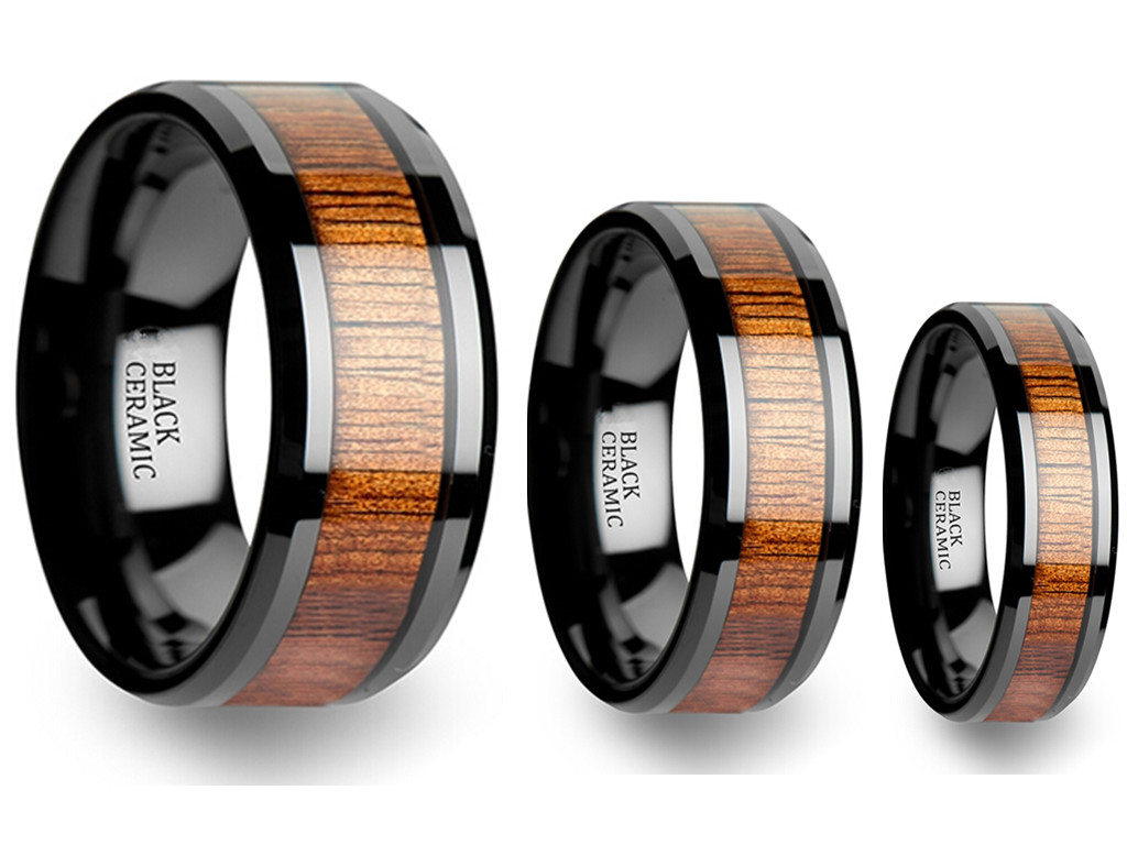 Luxury Tungsten Ring with Beautiful Koa Wood Inlay 4mm 6mm & 8mm - 3