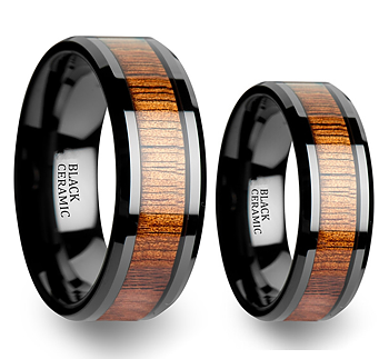 Lyxig Tungstens Ring med Läckert Koa Träinlägg 4mm 6mm & 8mm