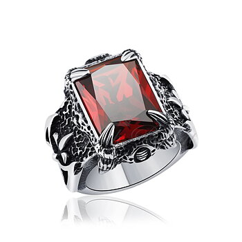 Punk Ring - Viking Dubbelyxa Röd Sten - Berserker Axe Red