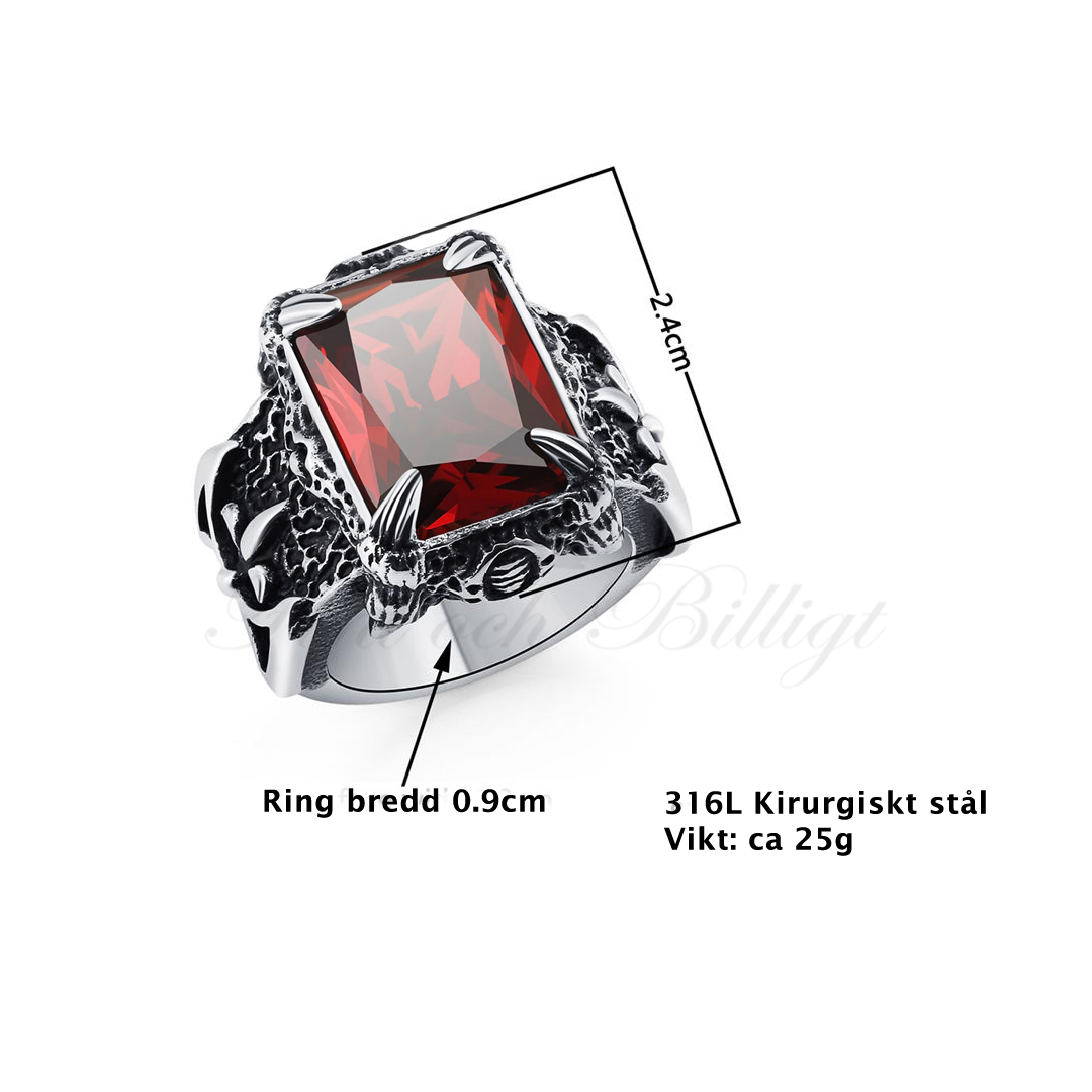 Punk Ring - Vikingering Dobbeltøkse Rød Sten - Berserker Axe Red - 3