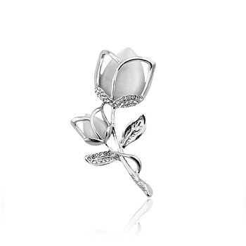 Brooch - Luxury Tulip Brooch Crystal Opal - Tulip Queen White
