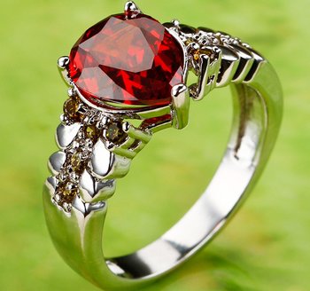 LUXURY - Ring with Ruby Red Tear Drop Cubic Zirconia Stone