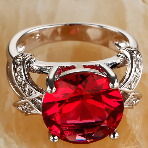 *Diva* Ring med 12 mm rubinrød Cubic Zirconia sten - 2