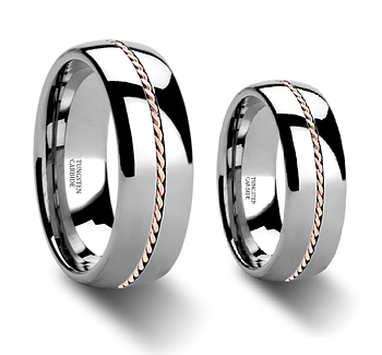 Eksklusiv Tungsten Ring i naturlig højpolsk finish med smuk 925s sølv Rose Gold Twist indlæg 6 mm & 8 mm