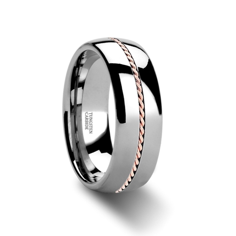Eksklusiv Tungsten Ring i naturlig højpolsk finish med smuk 925s sølv Rose Gold Twist indlæg 6 mm & 8 mm - 2
