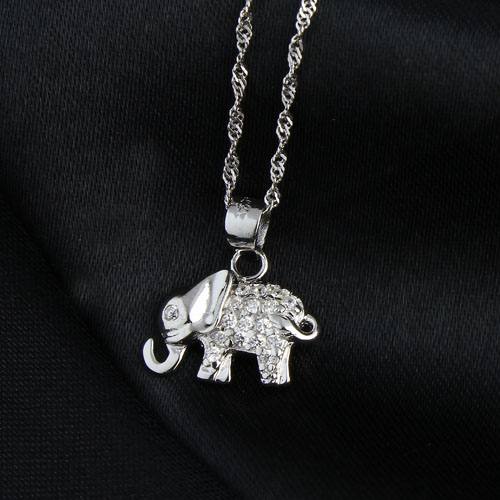 Silver Necklace Sparkling Elephant - 925s Round Cut CZ  - 2