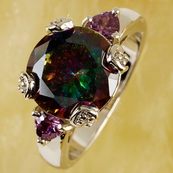 *Diva* Ring with 12mm Multi Dark Tone Color Cubic Zirconia Stone