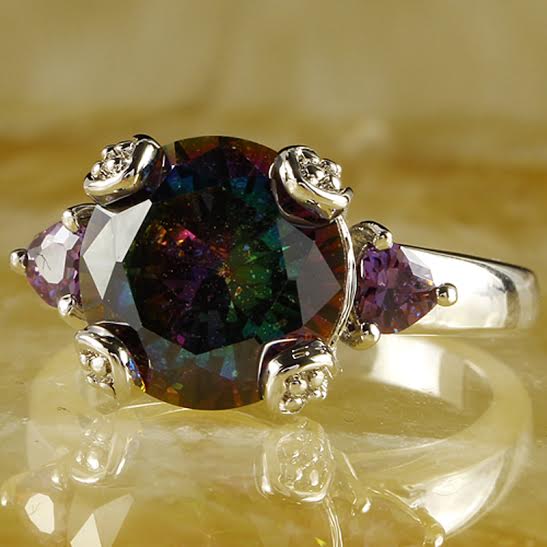 *Diva* Ring med 12 mm Multi Dark Tone Color Cubic Zirconia Stone - 2