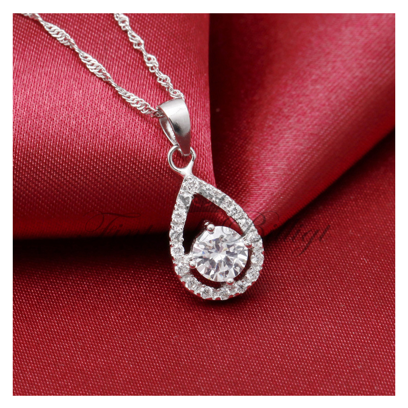 Diamond Drop - funklende 925s sølv halskæde Rund Cut Zirconia Stone - 2
