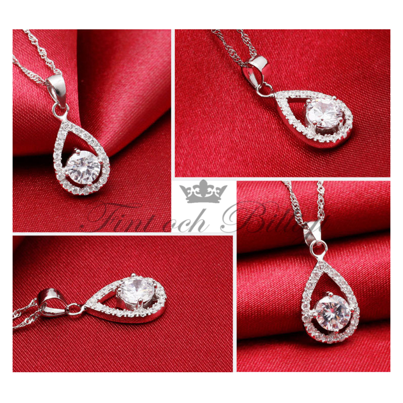 Diamond Drop - funklende 925s sølv halskæde Rund Cut Zirconia Stone - 3