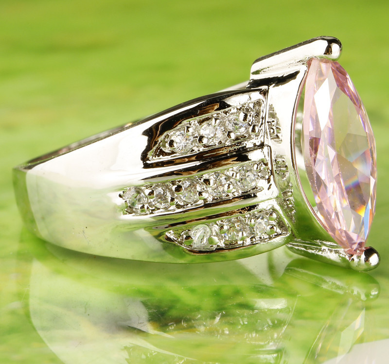 Elegant *LUKSUS* forsølvet ring med smuk dråbefarvet lyserød Swarovski-krystal - 2