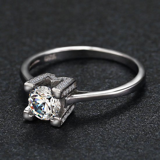 Silverring Solitär HW - 925 Round Brilliant Cut Cubic Zirconia - 3