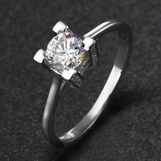 Silverring Solitär HW - 925 Round Brilliant Cut Cubic Zirconia - 2