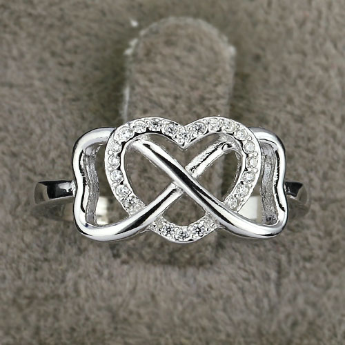 "TWO HEARTS IN ONE" 925S SILVERRING "FÖR ALLTID"  MED CUBIC ZIRCONIA STENAR - 3