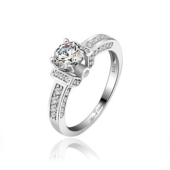 Sølv Ring Luksus Lige - 925s  Brilliant Cut AAA Cubic Zirconia