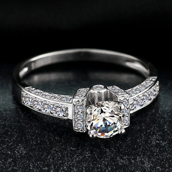 Sølv Ring Luksus Lige - 925s  Brilliant Cut AAA Cubic Zirconia - 2