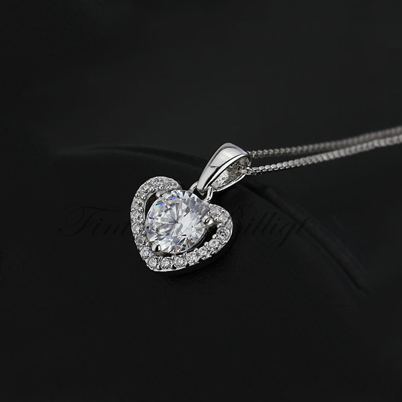 Sølvhalskæde - Love Heart - 925s runde Cubic Zirconia - 2
