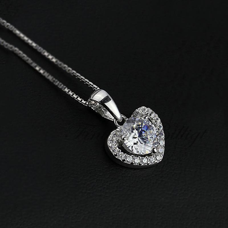 Sølvhalskæde - Love Heart - 925s runde Cubic Zirconia - 3