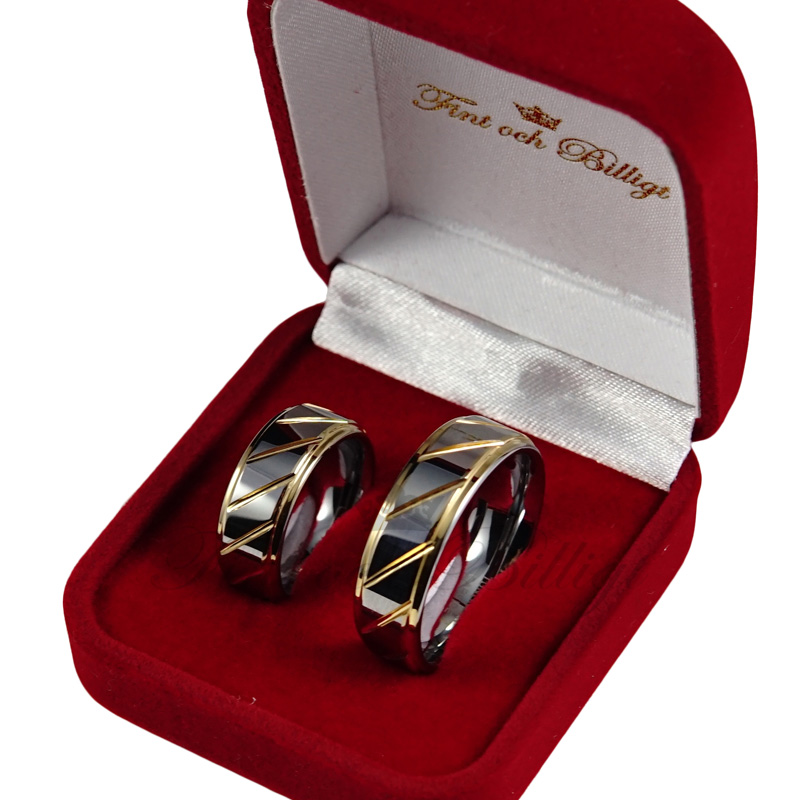 Ring - Golden Groove - Design Ring 18k Guldpläterad Tungstensring - 3