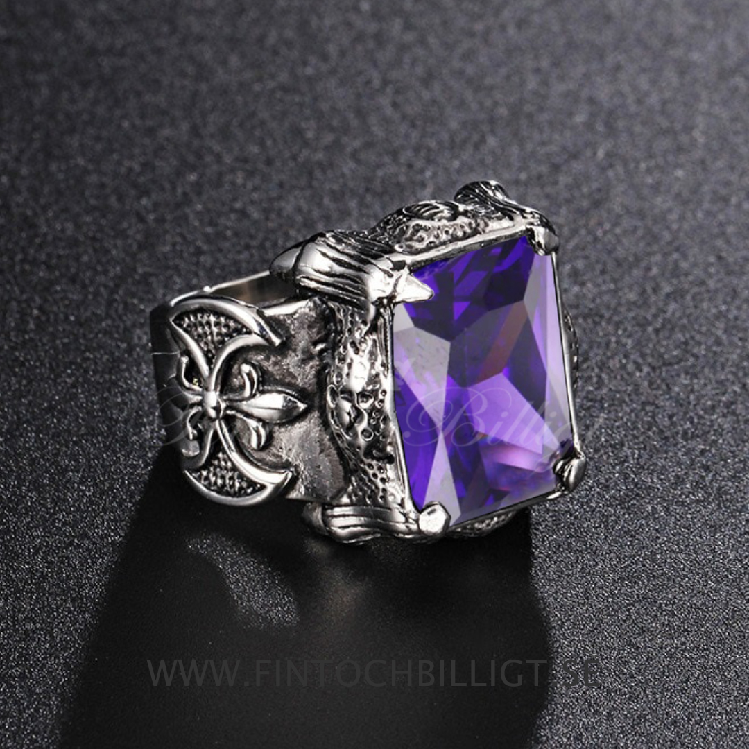 Punk Ring - Viking Dubbelyxa Lila Sten - Berserker Axe Purple - 2