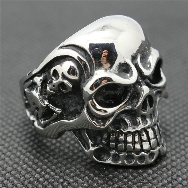 Bad Element - No Fear Skull Ring med kranier på siderne 316L rustfrit stål ring - 2