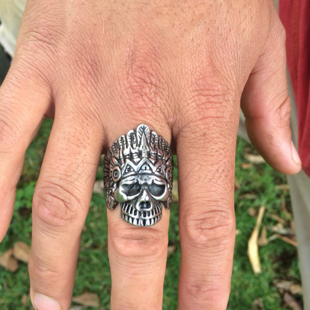 Punk Ring Indian Chief Skull - Dödskalle Motorbike Hövding - 5