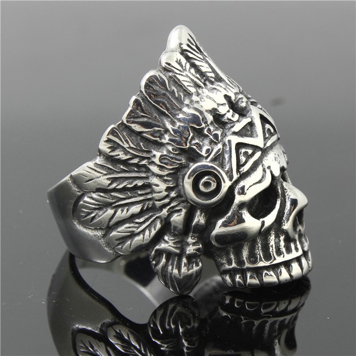 Punk Ring Indian Chief Skull - Dödskalle Motorbike Hövding - 4