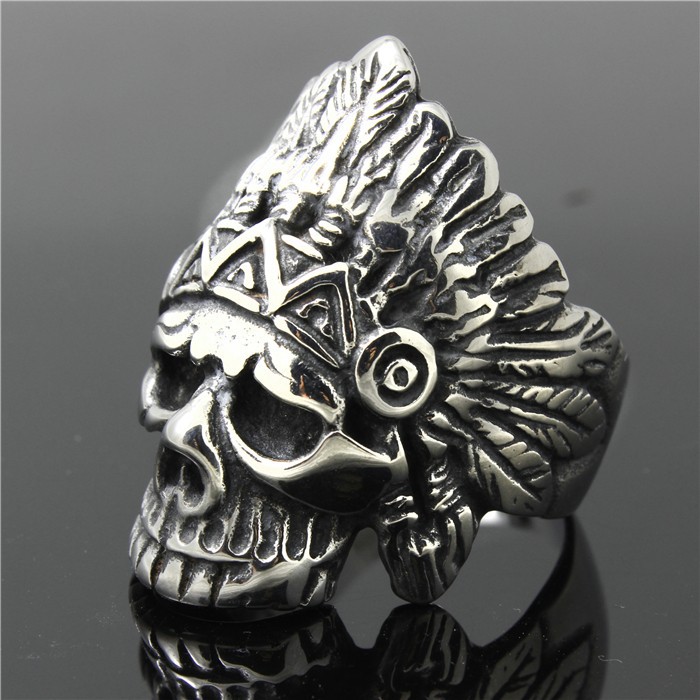 Punk Ring Indian Chief Skull - Dödskalle Motorbike Hövding - 3