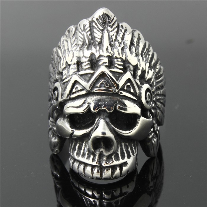 Punk Ring Indian Chief Skull - Dödskalle Motorbike Hövding - 2