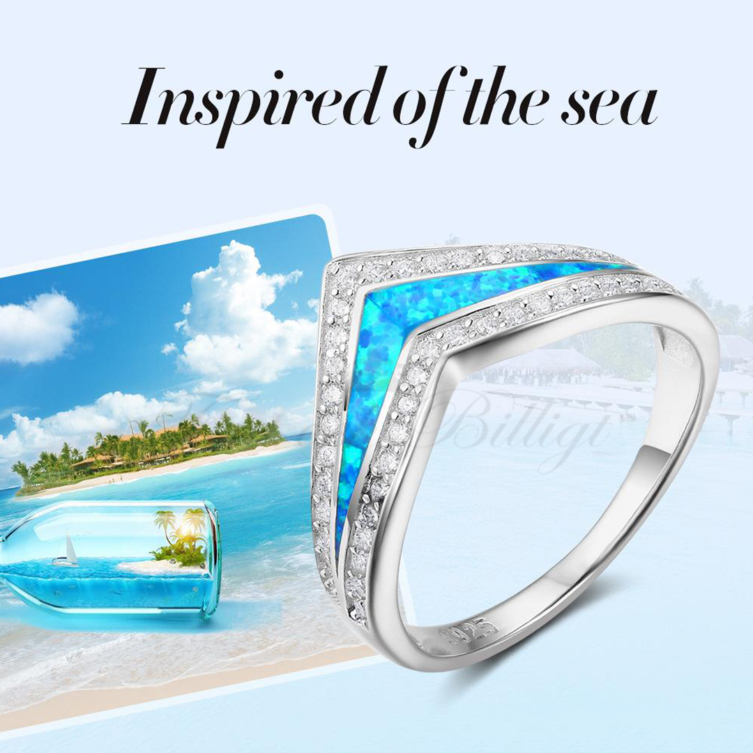 Blue Lagoon - 925s sølvring med blå opal og cubic zirconia sten - 2