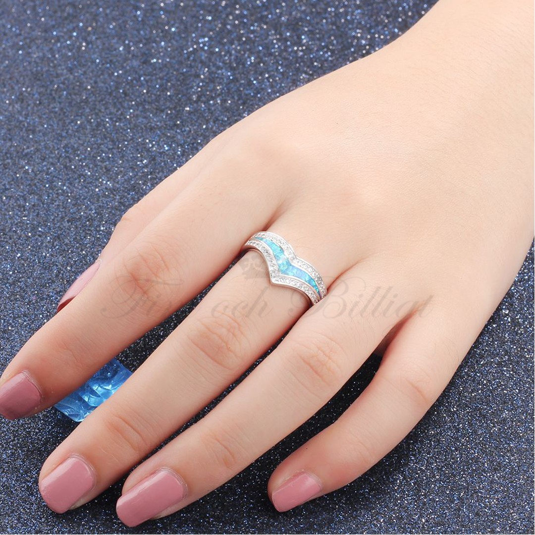 Blue Lagoon - 925s sølvring med blå opal og cubic zirconia sten - 4